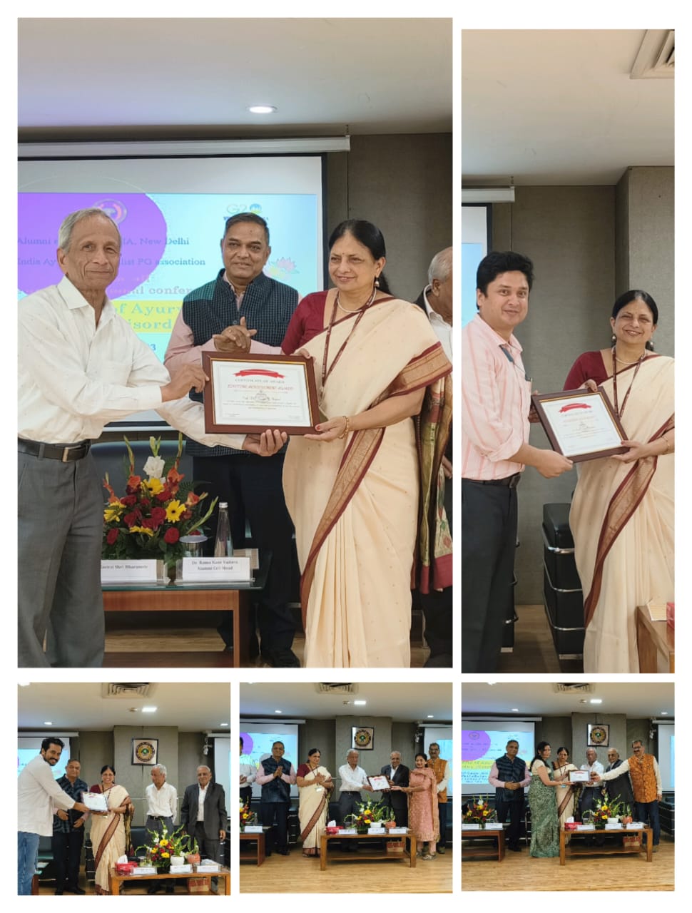 Celebrating 8th AyurvedaDay, Prof.(Dr) Tanuja Nesari, Director AIIA was awarded Life Time Achievement Award by AIASPGA (All India Ayurveda Specialist PG Association) for her contribution to Ayurveda.