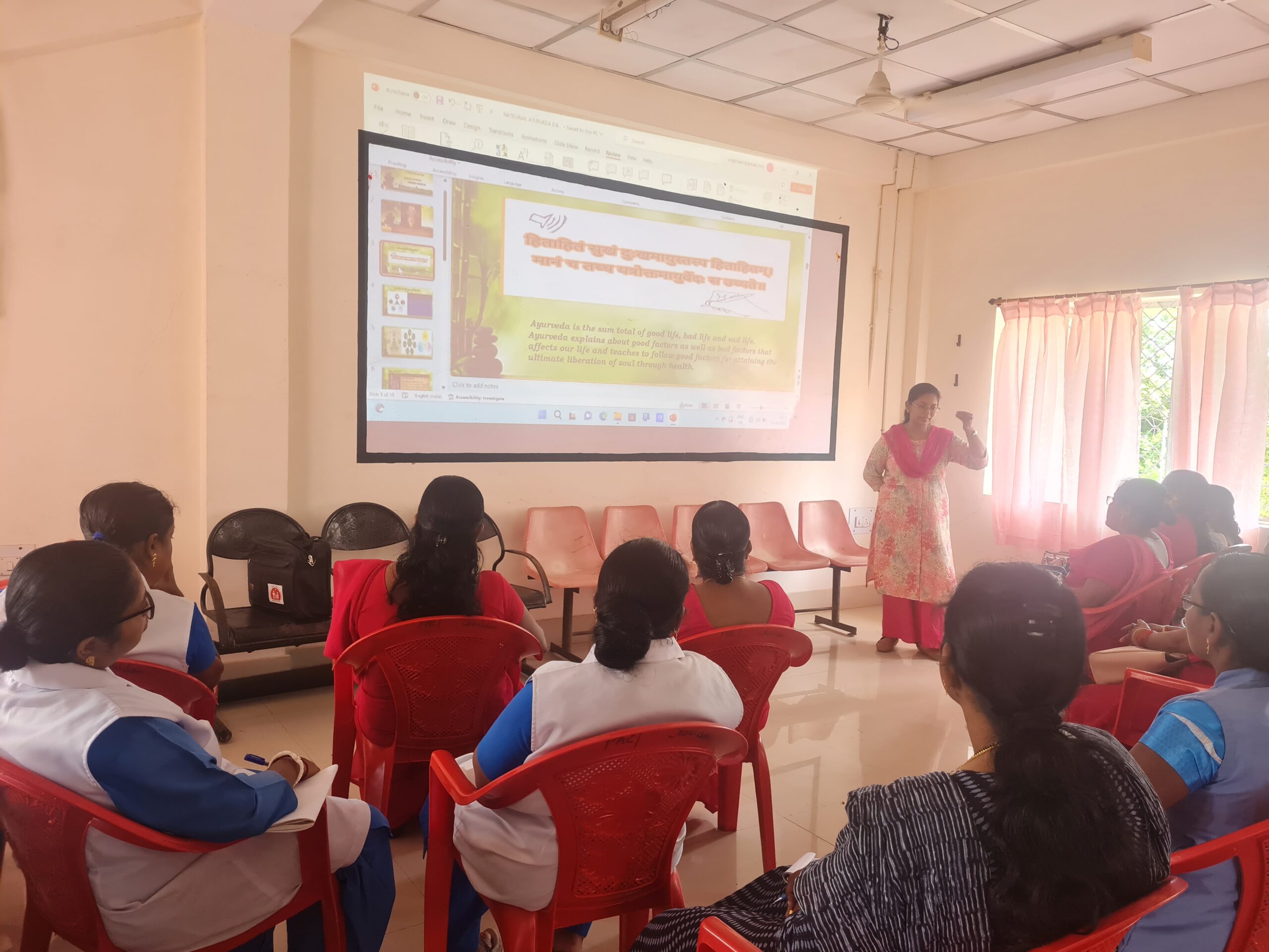 Training given to the ASHA, ANM, AWW, CHO AND PHN ON Healthy Lifestyle through Ayurveda at Conference hall of HWC Chouldari.