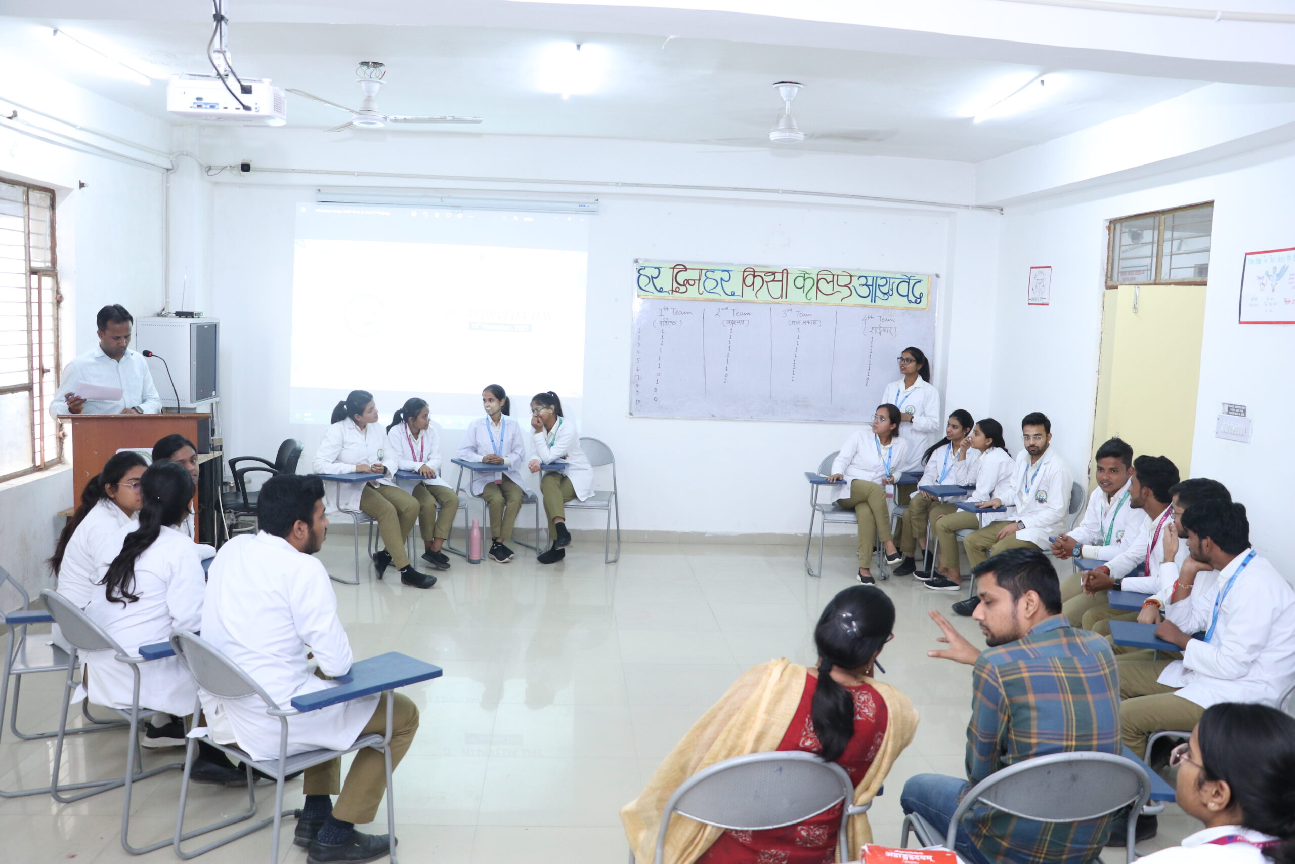 Ayurveda Learning Session In this knowledgeable session of Ayurveda a quiz competition were conducted in four teams Team 1- Vishisht Team 2 -kashyapa Team 3- bhavprakash Team4-sharangdhar