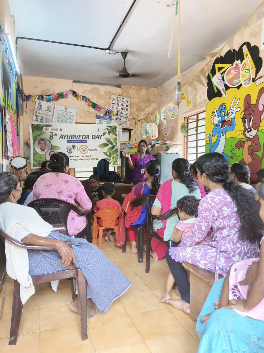 Conducted awareness class about Dinacharya to public by Dr Remadevi Medical officer Ayush PHC NHM Ayurvedics Dispensary Cherunniyoor as a part of National Ayurveda day celebration at Anganvadi