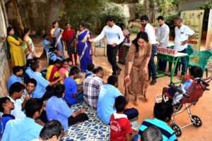 Free distribution of Dabur Chavanprash for the students of the Radha Institute for Mentally Challenged by the NIIMH Hyderabad under the 8th Ayurveda Day countdown activities