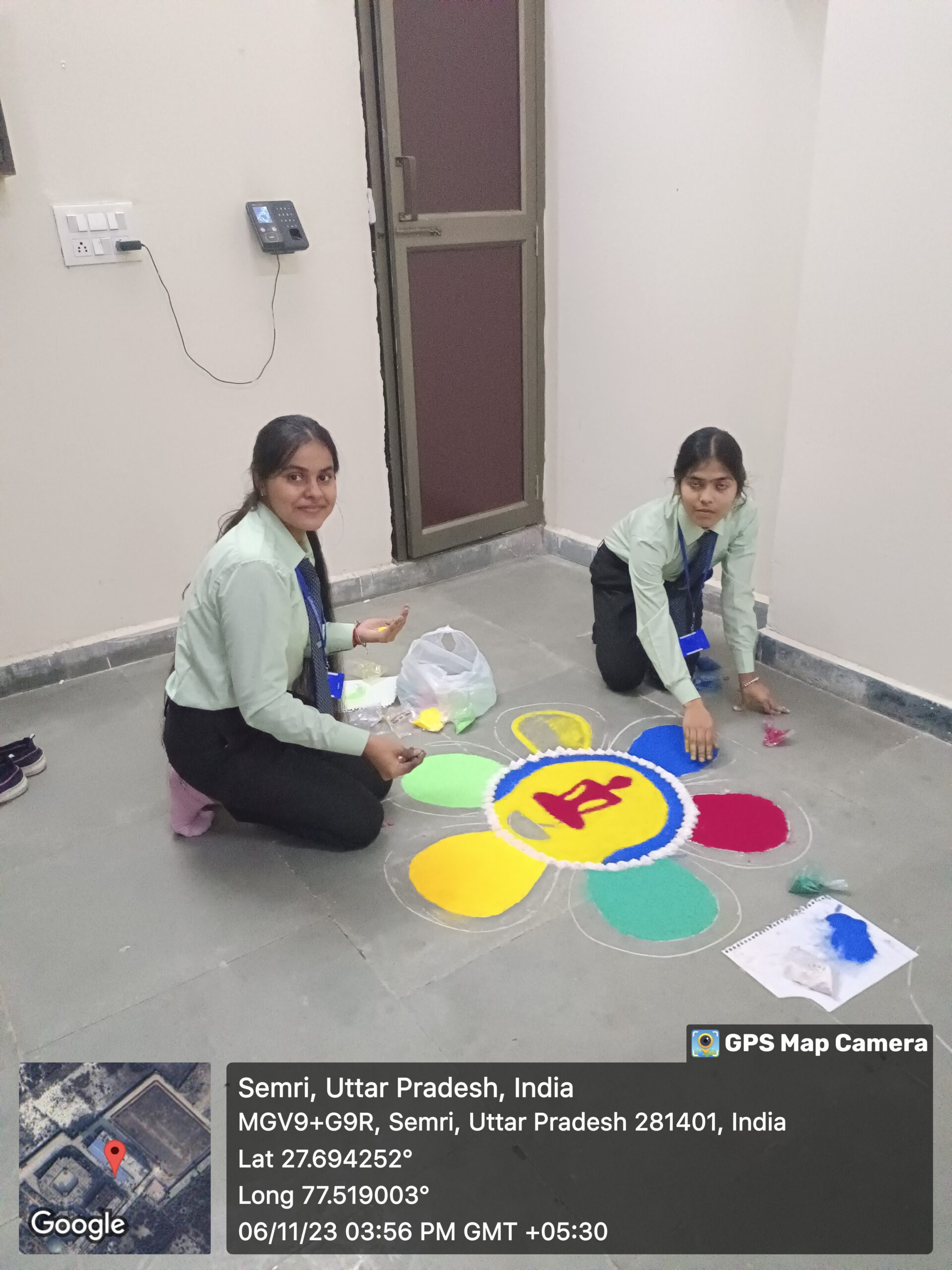 Rangoli Competition was organised on 6.11.23 on the occassion of Ayurveda Day in which students presented basic concept of Ayurveda with help of rangoli colours.